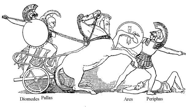 Diomédes na spřežení řízeném Pallas Athénou